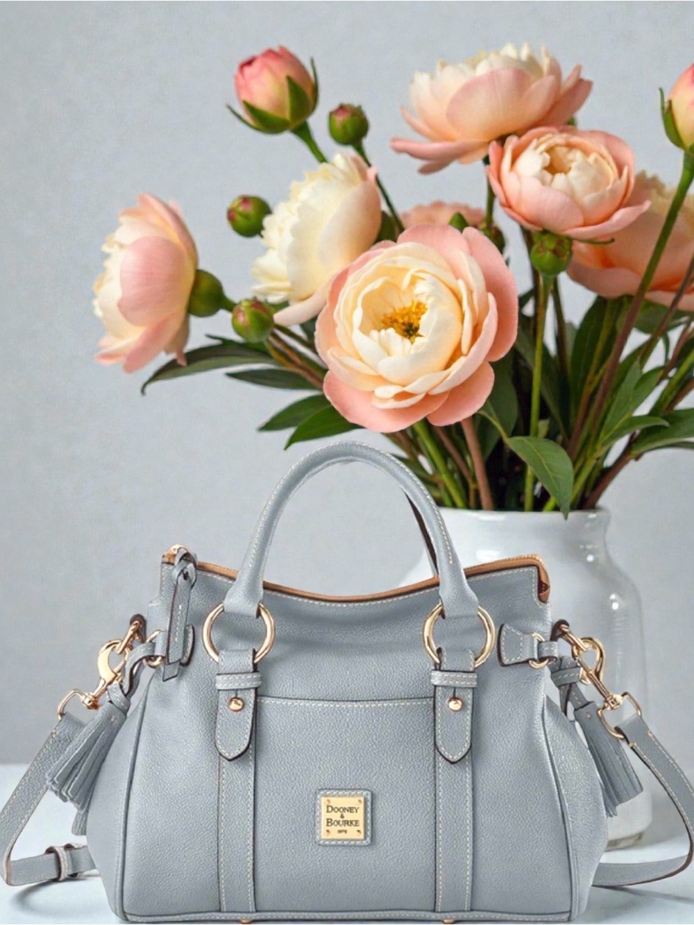 Dooney & Bourke Slate ASH Grey Leather Satchel Sorrento 30 | Front Pocket NEW